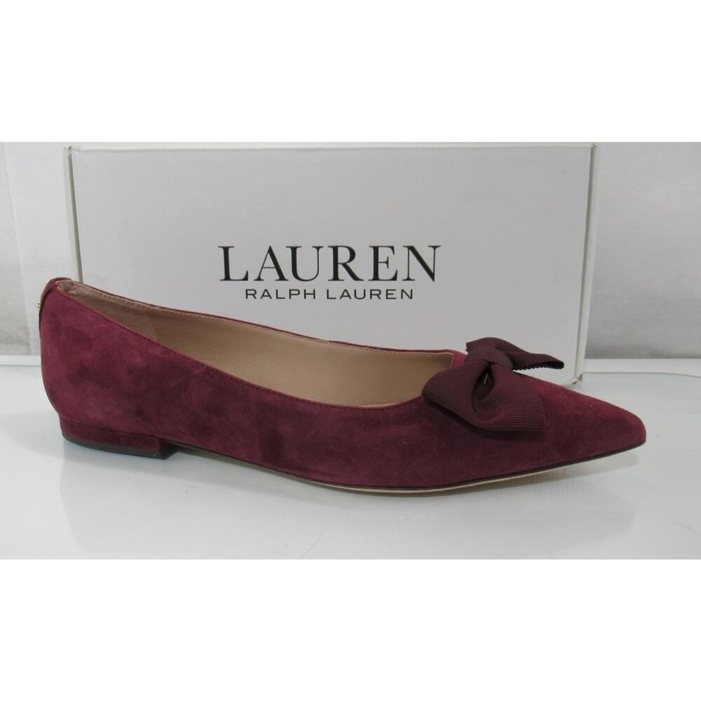 LAUREN Ralph Lauren Londyn Bow Ballet Flat Shoes Suede Red Burgundy Size 9